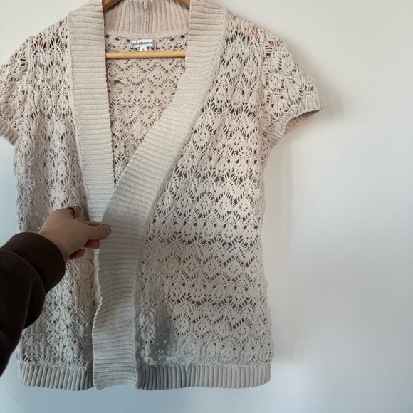3/$20⚡️ Croft & Barrow Cream Knit Short Sleeve Cardigan Festival Boho Bohemian - Picture 8 of 15